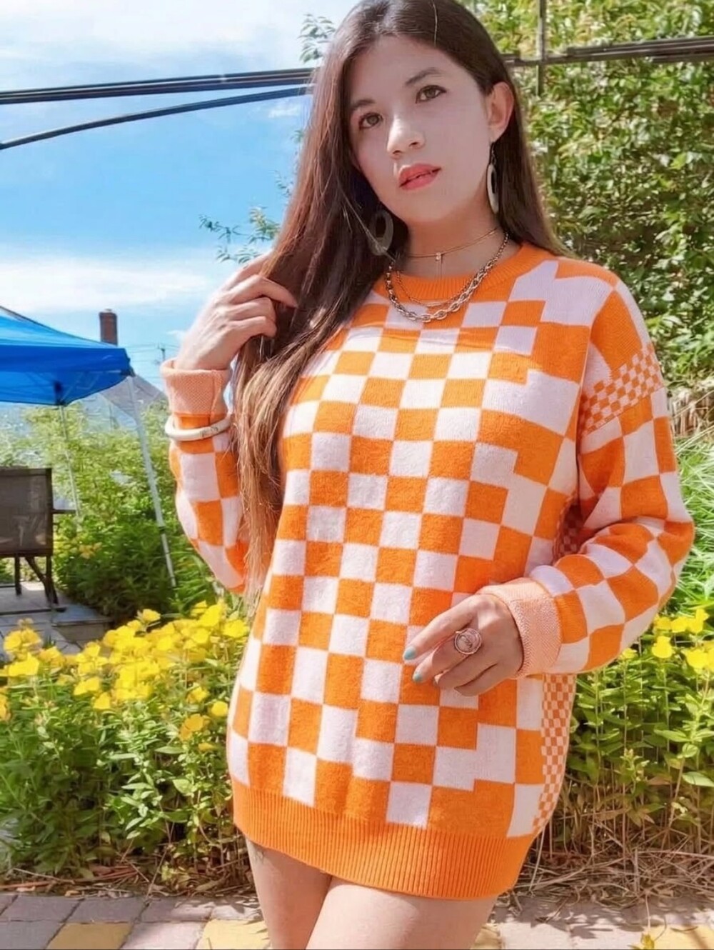 New Style! Stylish Checkered Pullover Knit Sweater